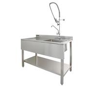 Evier cuisine commercial en acier inoxydable & robinet - drainage à gauche - parfait pour l'horeca (restaurants, bars, cafés,. . . ) - 120 x 60 x 105