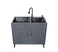 Évier Commercial sur Pied avec Meuble | Ensemble évier Utilitaire pour Garage, buanderie, intérieur/extérieur | Noir, Robinet d'eau Chaude et Froide