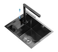 Évier compact à cuve unique pour camping-car, évier caché en acier inoxydable 304 pour garde-manger et bar, design peu encombrant, finition noire, dimensions : 30 x 45 x 22 cm