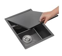 Évier compact pliable en acier inoxydable avec robinet caché et couvercle Dr - Design peu encombrant pour les camping-cars, petites cuisines, bars et lavage facile des légumes (35 x 45 x 21 cm)