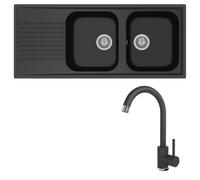 Évier composite cuisine PLADOS modèle PL1162 deux baignoires + mitigeur monocommande Zeus NOIR MATT