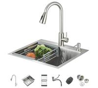 Evier Cuisine 1 Bac 50 * 45CM Acier inoxydable Evier de cuisine avec robinet extensible Distributeur de Savon avec Egouttoir,Brossé