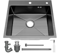 Évier Cuisine 1 Bac 50 x 45 cm, STANEW Évier Encastrable, Trous pour Robinets et Distributeur de Savon,Gris pistolet