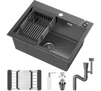 Évier Cuisine 1 Bac 55 x 43 cm, Inox avec Filtre de Vidange, Évier à Poser avec Trous pour Robinets