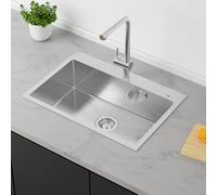 Evier Cuisine 1 bac 65 x 45 cm, Auralum Lavabo Cuisine avec Deux Trous de Montage, Evier Inox pour Meubles Bas de 80 cm, Montage à Encastrer ou à Poser (Distributeur de Savon non incluso)