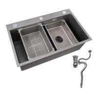 Evier Cuisine 1 Bac 68x45cm, Evier Inox Grand Bac avec Filtre de Vidange Rapide, Lavabo Cuisine avec Panier d'Égouttage Rétractable, Gris