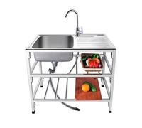 Évier Cuisine 1 Bac Avec Établi, Évier Cuisine Acier Inoxydable Sur Pied, Utilitaire Plonge Inox Avec Chaud/froid Robinet, Portable Et Sur Pied, Facile À Nettoyer.