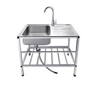 Évier Cuisine 1 Bac Avec Établi, Évier Cuisine Acier Inoxydable Sur Pied, Utilitaire Plonge Inox Avec Chaud/froid Robinet, Portable Et Sur Pied, Facile À Nettoyer.