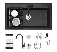 Evier Cuisine 1 Bac avec Panier D'éGouttage RéTractable, éVier Encastrable avec Trous pour Robinets Et Distributeur De Savon, Peut êTre Utilisé avec Un Support En Tant Qu’éVier Autoportant