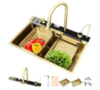 Evier cuisine 1 bac avec robinet de cuisine evier multifonction avec accessoire cuisine douchette evier cuisine 2 bacs bac inox evier doré (75 * 46 * 23CM, OR)