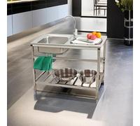 Evier Cuisine 1 Bac En Acier Inoxydable Avec Raccords De Vidange Et Robinet Évier Utilitaire Plonge Mobile Évierextérieur Et Intérieur Pour Garage Buanderie Jardin Camping(75 * 40 * 75cm (Argent))