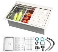 Evier Cuisine 1 Bac, Evier Inox Avec Filtre De Vidange, Evier Sous Plan Ou Evier À Poser,Evier Multifonction Rectangulaire Argent, Avec Trop-Plein Et Vidange Rapide(SilverA,70x50cm)