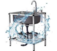 Evier Cuisine 1 Bac,Evier Inox Professionnel 304,Évier Inox de Cuisine Ensemble d'évier de Cuisine de Restaurant Commercial avec Robinet et Tuyau,pour Cuisine des Restaurants ( Color : Single cold , S