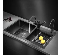 Evier cuisine 2 bacs,évier de cuisine en acier inoxydable double bac nano-revêtement, pas de taches d'huile, facile à nettoyer,Convient pour la cuisine, la salle à manger, le garage, l'extérieur, etc.