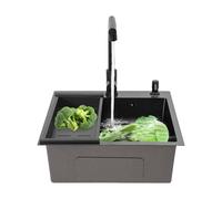 Évier Cuisine,50 x 45 x 20 cm Evier Inox avec Egouttoir et Robinet extractible,Distributeur,Noir