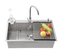 Evier Cuisine Argent, Evier Inox 1 Bac Avec Egouttoir Et Évier Mobile Et Planche À Découper,lavabo Cuisine Avecavec Trous Pour Robinets Et Distributeur De Savon(Silver-a,70x50cm)