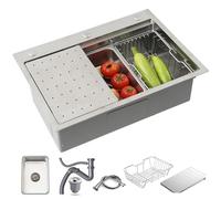 Evier Cuisine Argent, Evier Inox 1 Bac Avec Egouttoir Et Évier Mobile Et Planche À Découper,lavabo Cuisine Avecavec Trous Pour Robinets Et Distributeur De Savon(Silver-b,85x50cm)