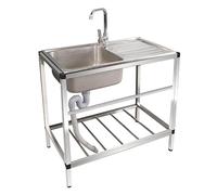 Evier Cuisine Autoportant Commercial Évier Cuisine 1 Bac Avec Plate-Forme D'exploitation Station Lavage Main Commerciale Seul Bol Avec Kit D'évier Égouttoir Pour Garage, Buanderie