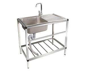 Evier Cuisine Autoportant Commercial Évier Cuisine 1 Bac Avec Plate-Forme D'exploitation Station Lavage Main Commerciale Seul Bol Avec Kit D'évier Égouttoir Pour Garage, Buanderie