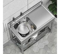 Évier Cuisine Commercial en Acier Inoxydable avec Robinet et Établi, Extérieur Évier de Jardin avec Kit Evacuation, Étagère de Rangement et Porte-Serviettes pour Garage, Restaurant, Buanderie