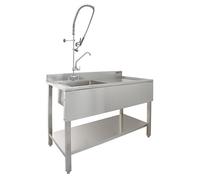 Évier Cuisine Commercial en Acier Inoxydable & Robinet de Pré-rinçage - Drainage Egouttoir à Droite- Parfait pour Restaurants, Cantines, ... [Bouchons & Microfibres GRATUITS]