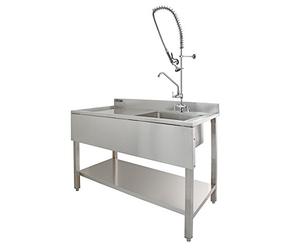 Évier Cuisine Commercial en Acier Inoxydable & Robinet de Pré-rinçage - Drainage Egouttoir à gauche- Parfait pour Restaurants, Cantines, ... [Bouchons & Microfibres GRATUITS]