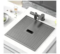 Évier Cuisine En Acier Inoxydable 1 Bac À Encastrer Avec Couvercle, Évier Multifonction Caché Gain De Place For Petite Cuisine, For Meuble, Avec Kit De Vidange(Black-Gray#4,50x40cm)