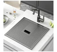 Évier Cuisine En Acier Inoxydable 1 Bac À Encastrer Avec Couvercle, Évier Multifonction Caché Gain De Place For Petite Cuisine, For Meuble, Avec Kit De Vidange(Black-Gray#3,50x40cm)