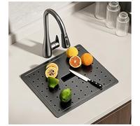 Évier Cuisine En Acier Inoxydable 1 Bac À Encastrer Avec Couvercle, Évier Multifonction Caché Gain De Place For Petite Cuisine, For Meuble, Avec Kit De Vidange(Black-Gray#2,42x35cm)