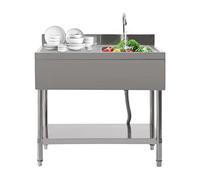 Evier Cuisine En Acier Inoxydable 1 Ce (Droite) Cuisine Multifonction Avec Fond Surélevé 100 X 60 X 80 Cm Évier En Acier Inoxydable Avec 1 Panier À Tamis Et 1 Tuyau D'écoulement