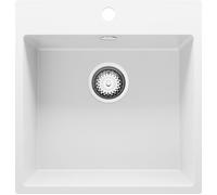 Evier Cuisine en Granit 48x50cm, Lavabo 1 bac + Kit de Vidage Riga de Primagran Blanc