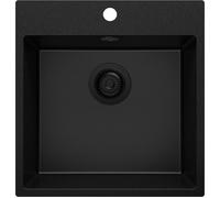 Evier Cuisine en Granit 48x50cm, Lavabo 1 bac + Kit de Vidage Riga de Primagran Tout Noir