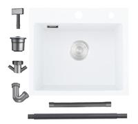 Evier Cuisine en Granit 55 x 45 cm, Bokaiya Evier Cuisine 1 Bac avec Egouttoir, Évier à Encastrer au meuble 45cm, GranitEvier Blanc, Lavabo 55cm 1 bac, Evie Blanc en Grani