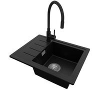 Evier Cuisine en Granit 55x44cm, Lavabo 1 bac + Kit de Vidage + Robinet 5170 Copenhague Easy Noir de Primagran