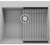 Evier Cuisine en Granit 58x50cm, Lavabo 1 bac + Kit de Vidage + Accessoire Oslo Top de Primagran Gris