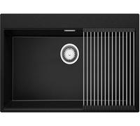 Evier Cuisine en Granit 78x50cm, Lavabo 1 bac + Kit de Vidage + Accessoire Oslo Top de Primagran Noir