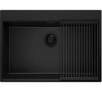 Evier Cuisine en Granit 78x50cm, Lavabo 1 bac + Kit de Vidage + Accessoire Oslo Top de Primagran Tout Noir