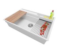 PRIMAGRAN Evier Cuisine en Granit Blanc 78x53cm, Lavabo 1 bac + Kit de Vidage + Accessoires, Évier à Encastrer al mueble 80cm - Oslo Pocket S336