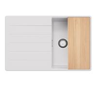 PRIMAGRAN Evier Cuisine en Granit Blanc 78x50cm, Lavabo 1 bac + Kit de Vidage + Planche à Découper, Évier à Encastrer al mueble 45cm - Copenhague