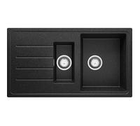 Evier Cuisine en Granit Graphite, 90 x 50 cm, Évier 1.5 bac + Kit de Vidage, Évier au meuble 60cm - Copenhague 900-60 Duo