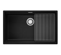 Evier Cuisine en Granit Noir, 76 x 47 cm, Évier 1 bac + Kit de Vidage, Évier au meuble 80cm - Prague 80 Level Slim