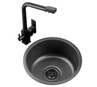 Evier Cuisine Evier INOX 1 Bac 30-35 cm lavabo de Cuisine en Acier Inoxydable 304 Paquet d'évier Simple Petit évier Rond de comptoir de Bar Nano Noir (Color : Black2, S : 35 * 35 * 15cm)