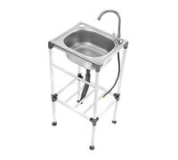 Évier Cuisine, Évier Inox Autoportant avec Robinet, Évier Professionnel 1 Bac pour Restaurant Garage Jardin, Grand Capacité 38x33cm, Acier Inoxydable Robinet Pivotant 360°, Facile à Installer