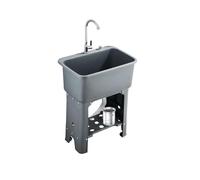 Evier Cuisine Exterieur 1 Bac,éVier Sur Pieds En,éVier Utilitaire Avec Robinet et évacuation,évier en Plastique Autoportante pour Cuisine,Garage,Jardin,terrasse 60X40X76cm (grey)