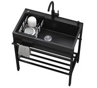 Evier Cuisine Exterieur Inox,Evier Buanderie 1 Bac,Meuble Évier Cuisine avec Evier,Plonge Inox Autoportant avec Robinet,Raccords de Vidange et étagère de rangement ,for Jardin,Restaurant,Garage(60x45x