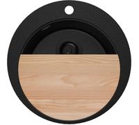 Evier cuisine Granit Rond 50x50cm, Evier 1 bac + Kit de Vidage + Accessoires Pise Top de Primagran Tout Noir