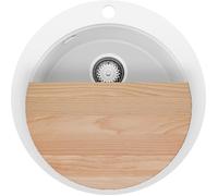 Evier cuisine Granit Rond 53x53cm, Evier 1 bac + Kit de Vidage + Accessoires Pise Max Top de Primagran Blanc