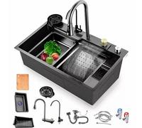 Evier cuisine Gris foncé Evier inox 1 bac Evier multifonction pratiques Avec robinetterie, convient pour le bar, le balcon, la cuisine et d'autres lieux (80 * 45cm)