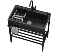 Evier Cuisine Inox 1 Bac,Meuble Evier Cuisine Autoportant,Lavabo avec Robinet et Support,Évier de Extérieur Jardin,Plonge Inox,pour Buanderie,Camping,Entrepôt,Restaurant,Commercial,Garage(90x45x86cm)