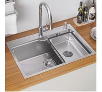 Évier Cuisine Inox 68x48x21CM Évier 1 Bac avec Panier, Distributeur de savon et Kit de Vidange, pour Armoire de 80 cm